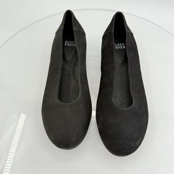 Eileen Fisher Womens Una Hidden Wedge Ballet Flats Sz 6.5 Black Suede Round Toe - Picture 4 of 15